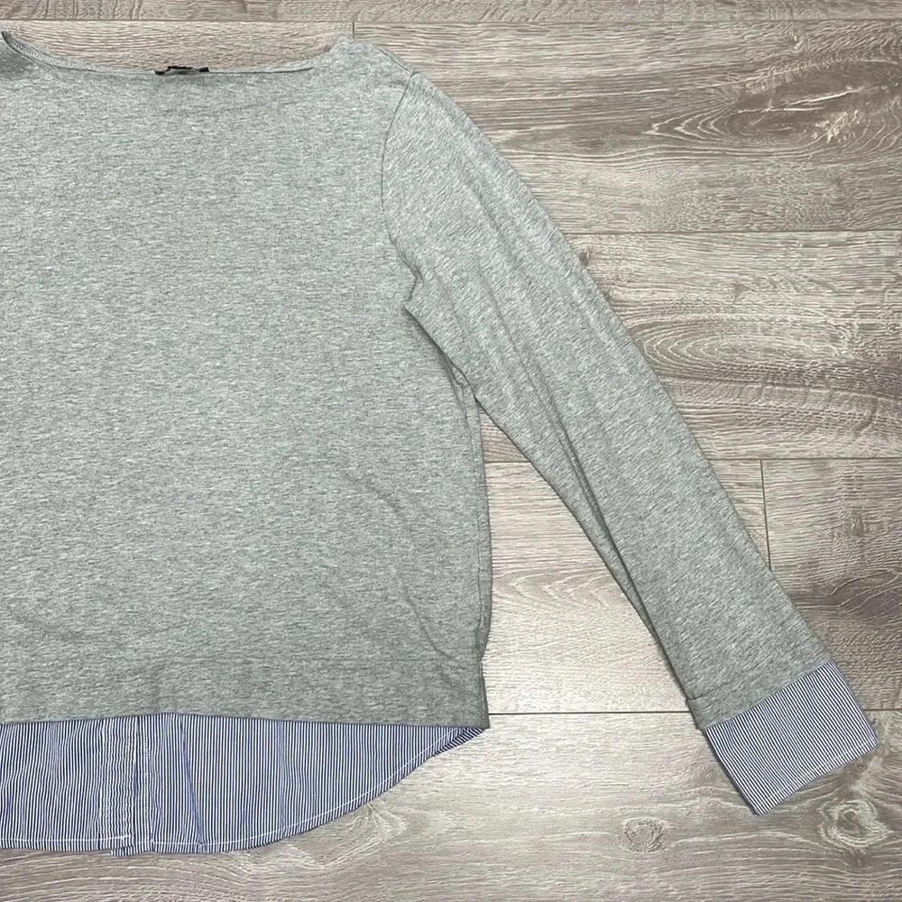 J. Crew Mercantile Boatneck Long Sleeve Gray Tee with Faux Layered Look L